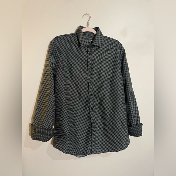 Society of Threads Black with Small White Design Men’s Button Down Dress Shirt - Picture 1 of 5